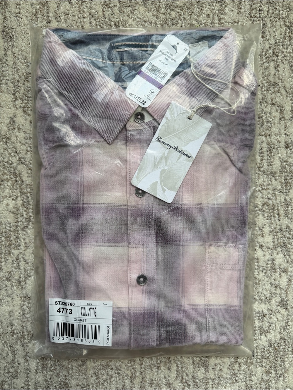 Tommy Bahama Claret and Light Pink and Purple Plaid Button-Down Shirt